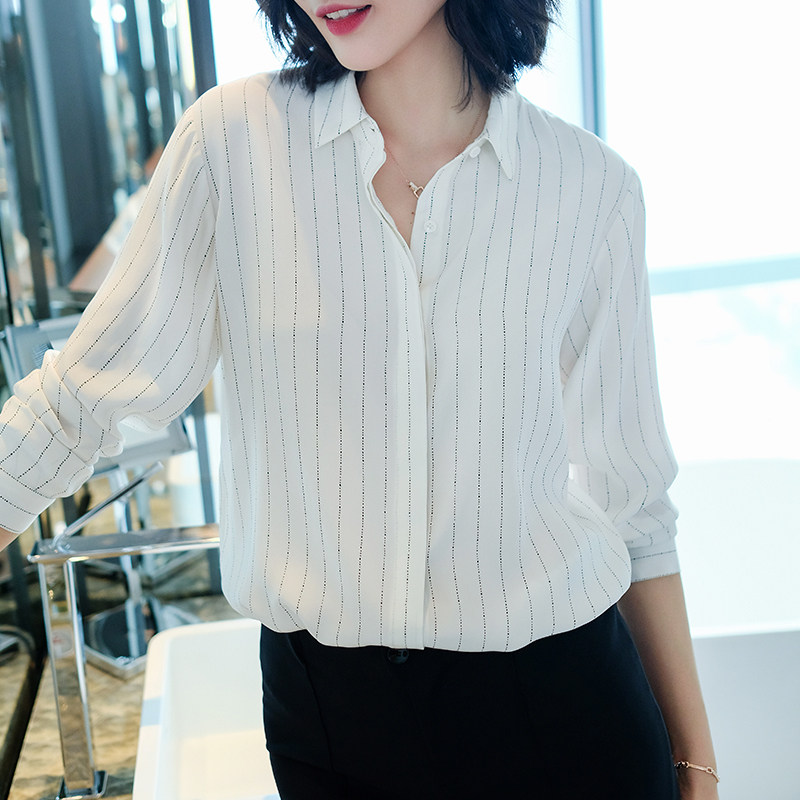 轻熟小众定制雪纺竖条纹女士衬衫 iumi衬衫