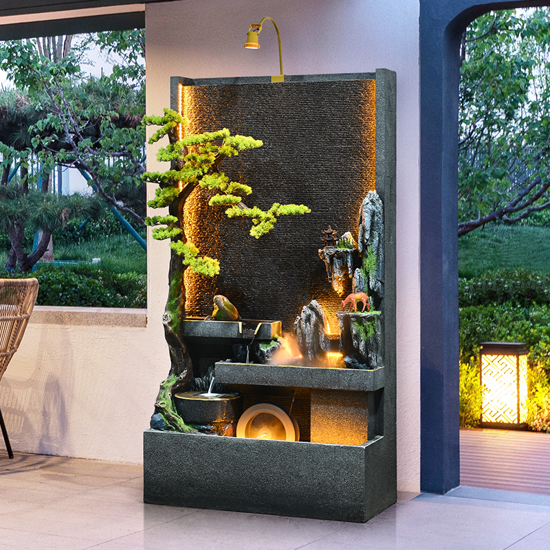 户外庭院水幕墙屏风假山循环流水落地招财风水轮喷泉水景装饰摆件 - 图0