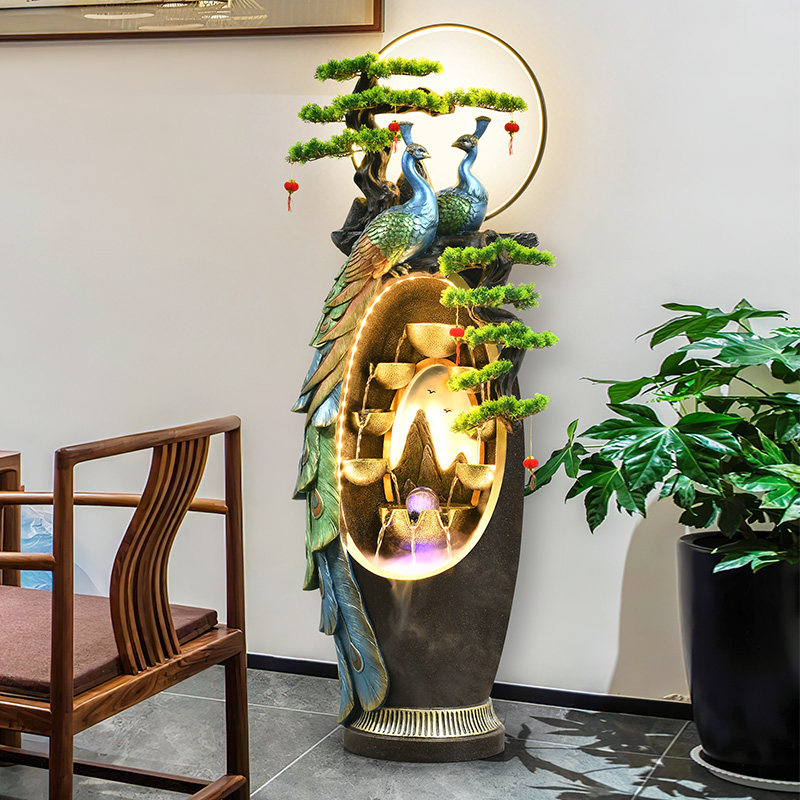 新中式循环流水风水轮水景装饰落地招财摆件客厅电视柜旁乔迁送礼,淘宝优惠券,粉丝福利购,淘宝优惠卷