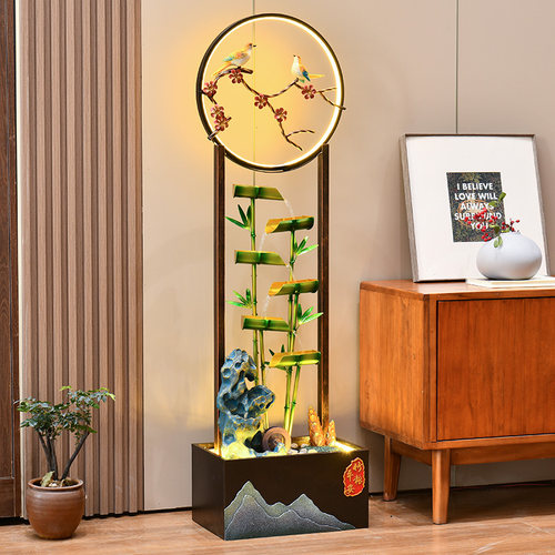 新中式招财流水摆件循环水客厅电视柜旁落地装饰公司开业乔迁礼物 - 图0