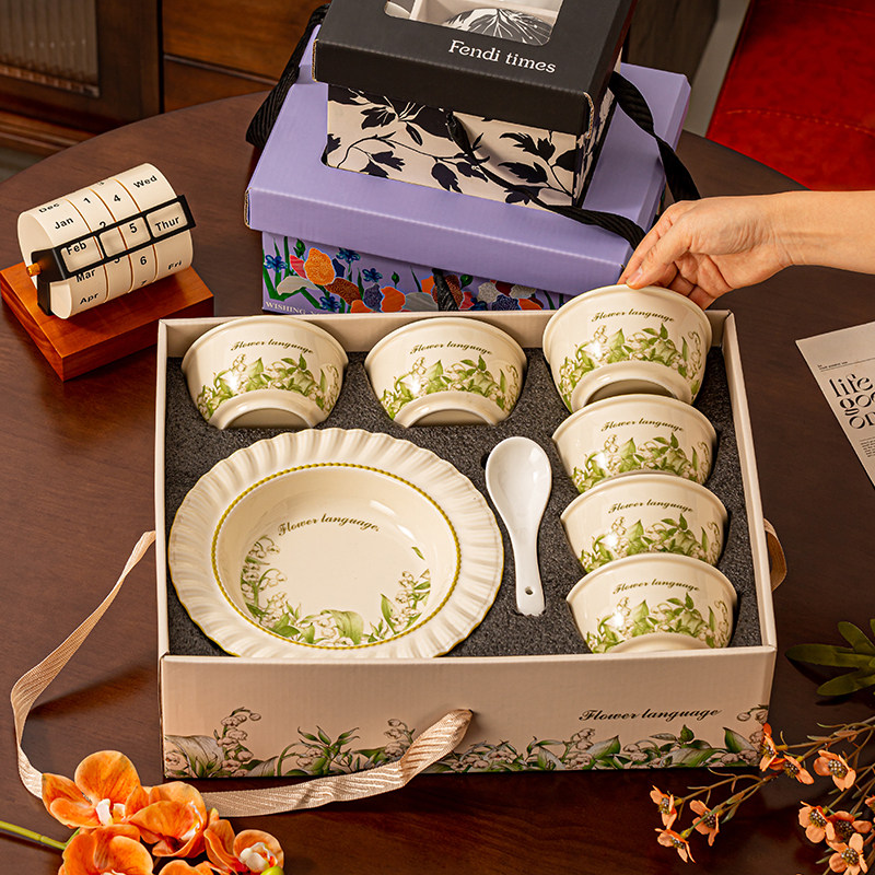 陶瓷碗餐具套装礼盒团建伴手礼实用小礼品定制LOGO高级感小众礼品