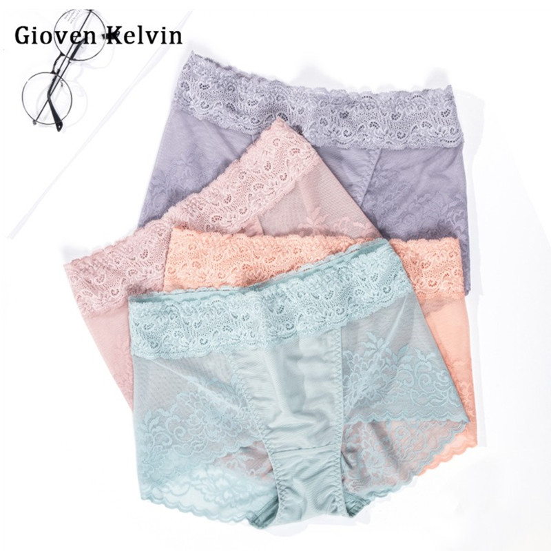 GK女士内裤无痕性感蕾丝收腹提臀纯色网纱透气薄中腰平角裤51758 - 图0