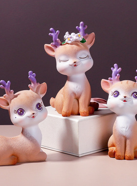 一路平安小鹿汽车摆件车载车内饰品女生女孩家居卡通可爱桌面摆设