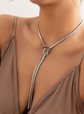 打结流苏扁蛇骨链项链