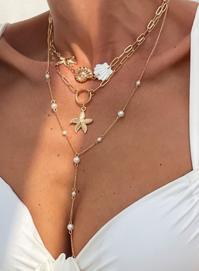 3件套海星海螺项链套装 欧美风性感时尚网红海边旅行拍照搭配饰品