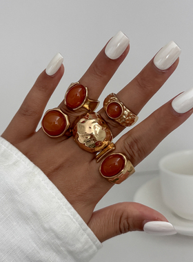 5件套镶钻宝石戒指套装 欧美夏季时尚潮流小众设计网红风格饰品酷