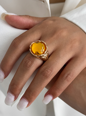 圆形亚克力宝石戒指女 欧美2025秋冬轻奢时尚网红百搭食指指环潮