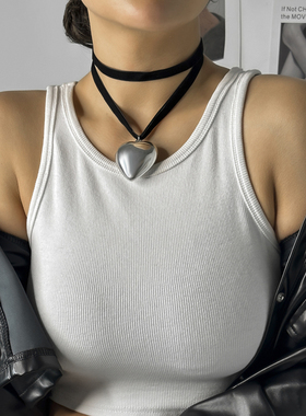 嘻哈简约桃心吊坠植绒布项链