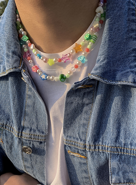 彩色软陶人造珍珠项链套装