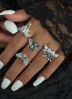 4件套飞蛾蝴蝶开口戒指套装 2025冬复古时尚个性小众设计指环组合