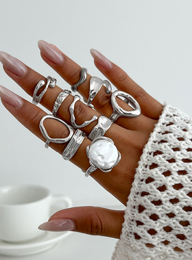 10件套镂空不规则戒指套装欧美夏季新潮时尚小众设计网红街拍饰品