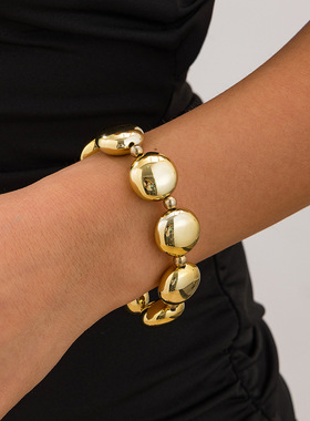 朋克风几何扁圆珠手链锁骨链女 欧美跨境饰品个性CCB串珠百搭项链