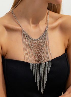 链条编织网流苏项链女 欧美新款夸张时尚网红舞台走秀搭配饰品潮