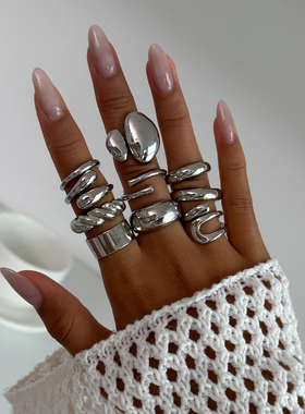 10件套不规则光面开口戒指套装 欧美夏季新潮时尚网红街拍饰品酷