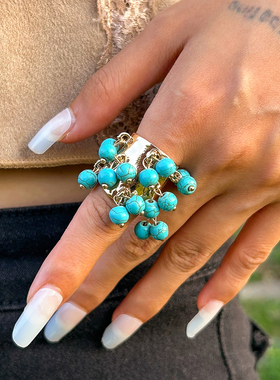 流苏珠子宽面开口戒指女欧美潮嘻哈个性小众网红写真拍照搭配饰品