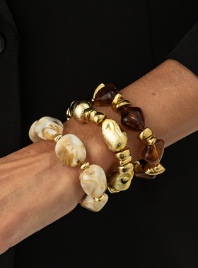 3件套CCB珠子树脂手链套装 欧美嘻哈潮时尚小众设计手工串珠手串