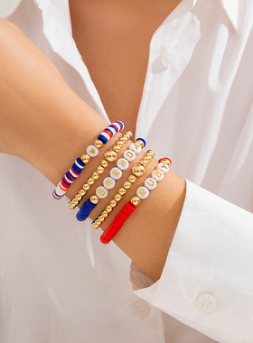 5件套字母混色软陶手链套装 欧美新潮时尚网红气质街拍写真配饰品