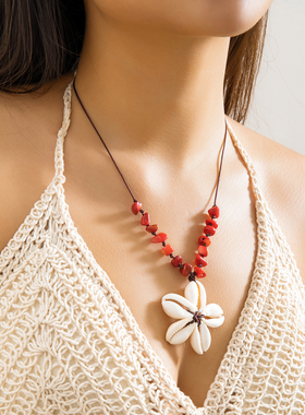 可拉伸调节贝壳仿松石项链