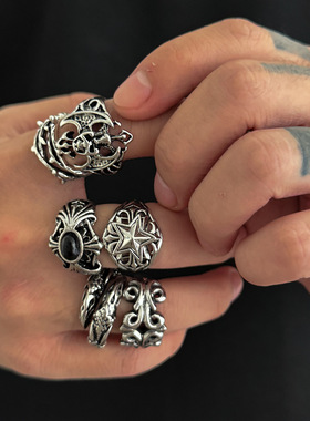 男款6件套恶魔戒指套装 欧美2026复古潮流个性小众设计帅酷配饰品