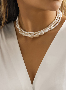 多层叠加人造珍珠项链