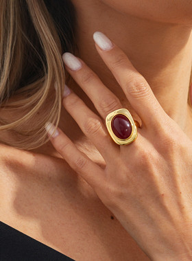 方形椭圆宝石开口戒指女 2026夏季嘻哈潮流时尚网红写真拍照饰品