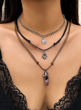 3件套水晶蜡线项链套装套装