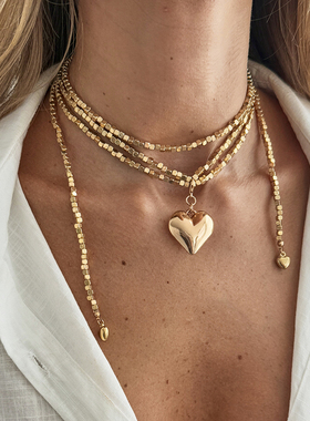 自由打结CCB桃心正方体项链女 欧美夸张时尚个性百搭网红拍照饰品