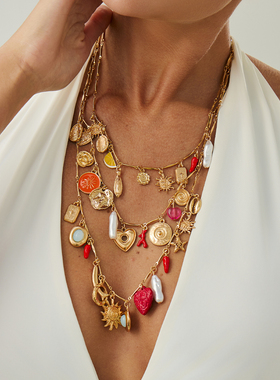 3件套桃心异形仿珍珠项链套装 欧美新潮嘻哈时尚网红旅拍叠戴颈链