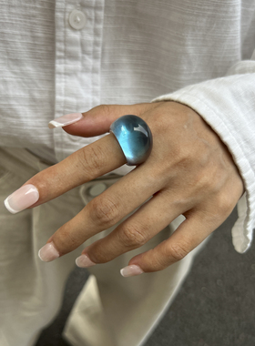 渐变晕染树脂戒指女 欧美新潮时尚小众设计感ins风模特旅拍饰品酷