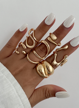 多件套金属几何戒指套装 欧美2025冬季个性时尚网红旅拍配饰品潮