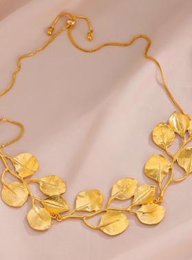可拉伸金属树叶拼接项圈项链女欧美夸张时尚模特舞台走秀搭配饰品