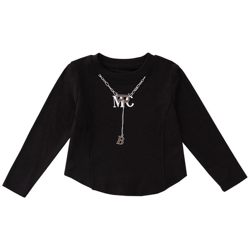 女童长袖短款上衣春秋款露脐高腰紧身小衫炸街儿童网红黑白色T恤,淘宝优惠券,粉丝福利购,淘宝优惠卷