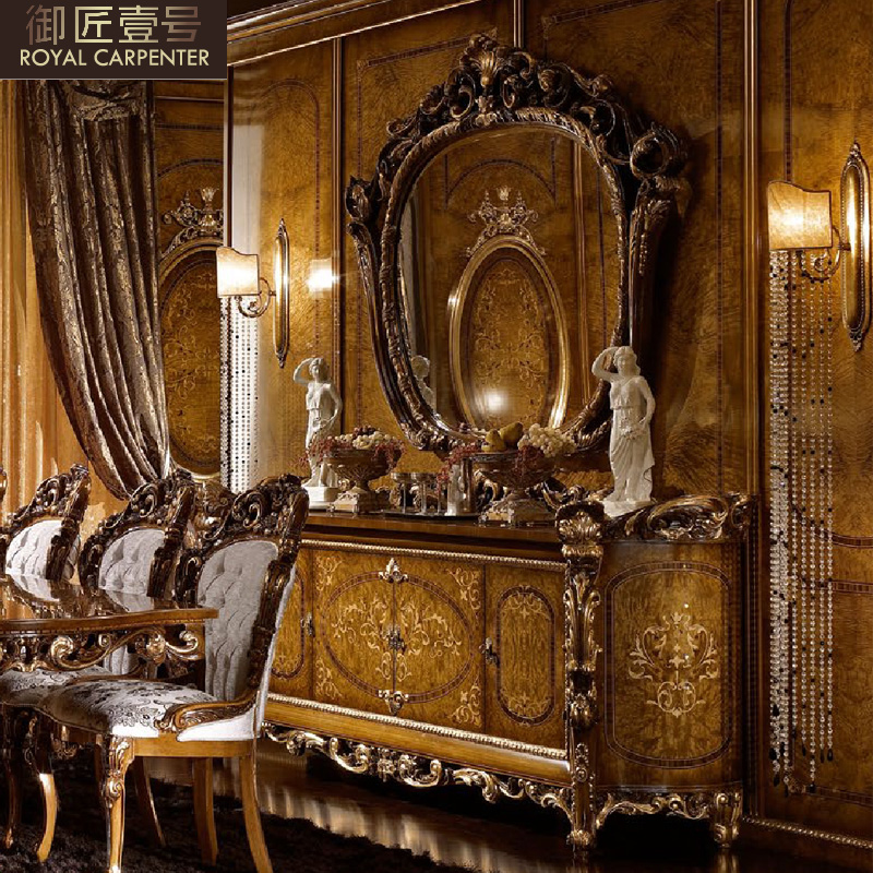 Luxury European Style Solid Wood Carved Side Cabinet Cupboard Cupboard Storage Cabinet Tea Cabinet Restaurant Cabinet