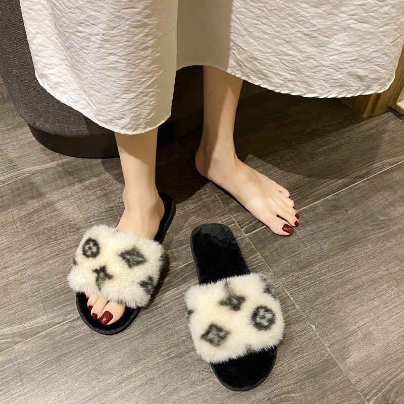 2025秋冬季新款毛毛拖鞋女室内外穿居家韩版一字拖平底开口棉拖鞋,淘宝优惠券,粉丝福利购,淘宝优惠卷