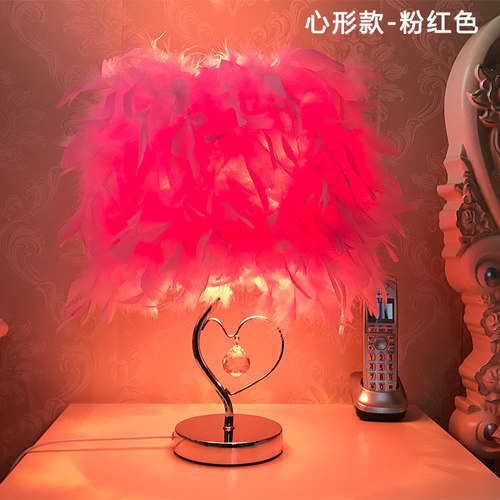北欧简约羽毛台灯结婚温馨少女心装饰卧室床头灯创意客厅调光灯 - 图2