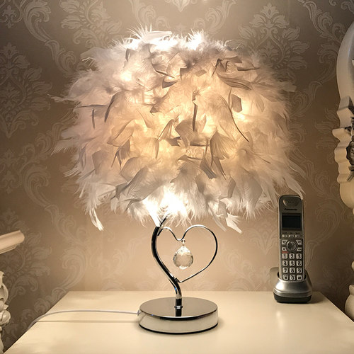 北欧简约羽毛台灯结婚温馨少女心装饰卧室床头灯创意客厅调光灯 - 图0