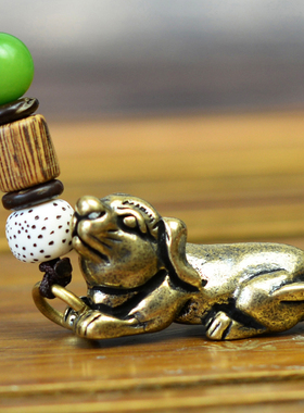 红绳铜狗十二生肖黄铜钥匙坠