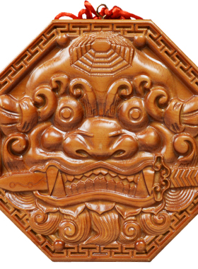 八卦挂件桃木睚眦兽头