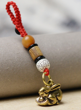 红绳兔子黄铜生肖兔钥匙坠