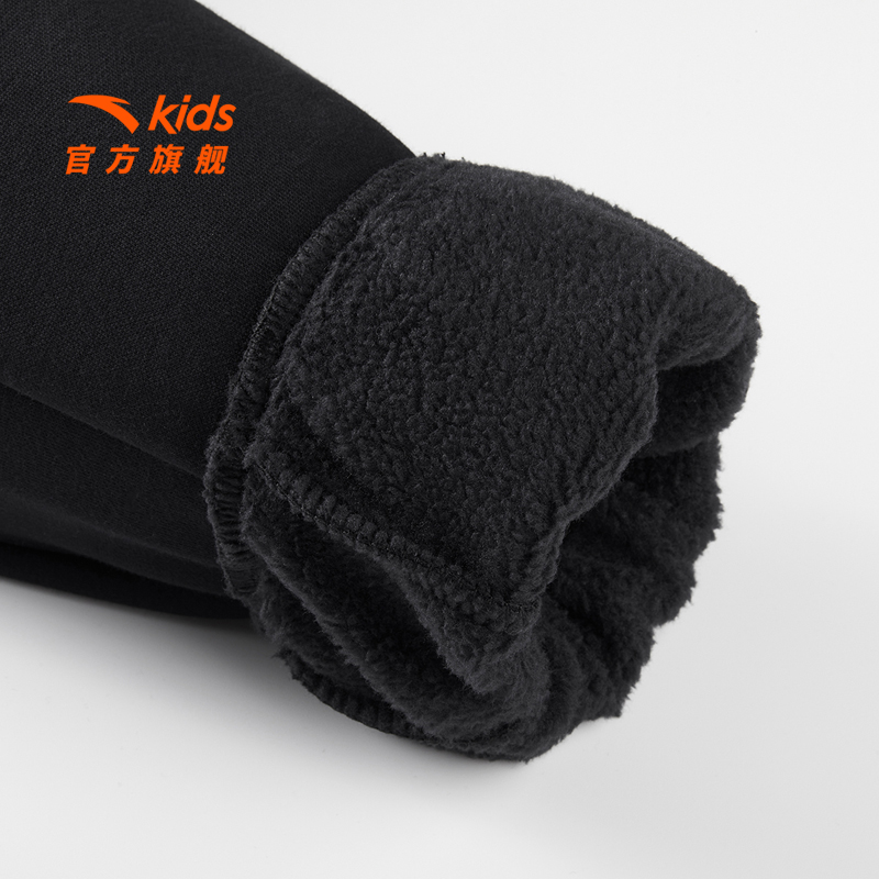 安踏女童裤子运动长裤冬新款大童加绒保暖束腿裤加厚黑色裤子 - 图2