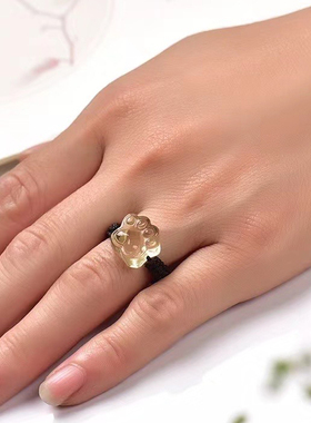 草莓晶黄水晶紫水晶猫爪戒指