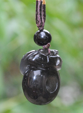 天然黑曜石貔貅平安扣挂件吊坠