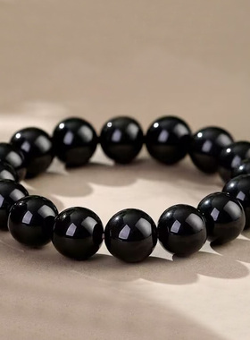 天然黑曜石佛珠手串 招财手串转运佛珠黑曜石手串 高级黑耀石手串