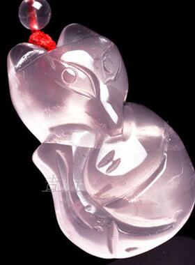 天然冰种粉水晶狐狸吊坠