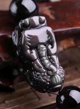 天然彩虹眼黑曜石霸王风貔貅手链