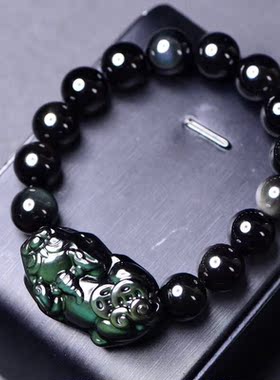天然黑曜石貔貅手链