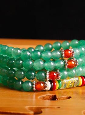 多圈佛珠手串六字真言天然东陵玉