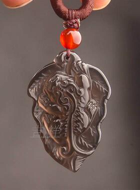 冰种黑曜石树叶一夜暴富貔貅吊坠