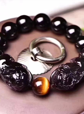 天然黑曜石男女款财运貔貅手链