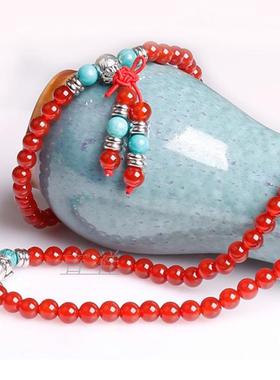 天然红玛瑙绿松石多圈手链